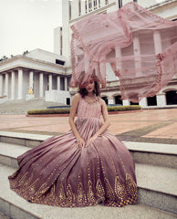 Pink Color Sequence Embroidered Work Shaded Anarkali Gown