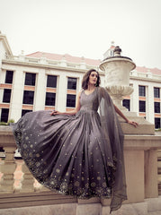 Dusty Color Sequence Embroidered Work Shaded Anarkali Gown