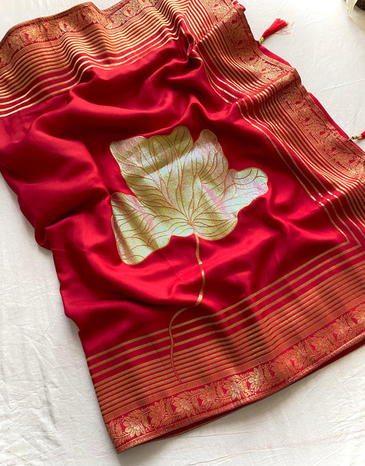 Blissful Munga Silk Red Color Saree