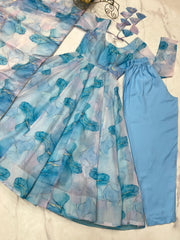 Sky Blue Color Organza Silk Anarkali Suit