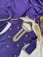 Pretty Purple Crush Silk Embroidery Work Palazzo Suit