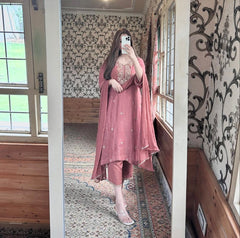 Exclusive Pink Georgette Sequence Work Straight Suit