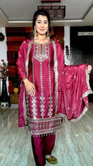 Outstanding Cinon Silk Maroon Color Salwar Suit