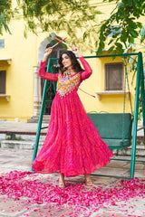 Navratri Festival Innovative Blue Georgette Kutchi Work Gown