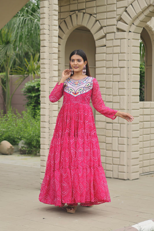 Ravishing Pink Georgette Embroidery Work Gown