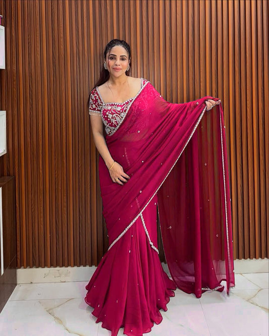 Awesome Georgette Pink Color Lehenga Choli