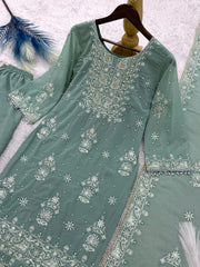 Blissful Georgette Sequence Work Rama Color Plazzo Suit