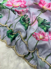 Preferable Soft Organza Grey Color Designer Saree