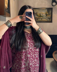 Fox Georgette Embroidered Wine Color Salwar Suit