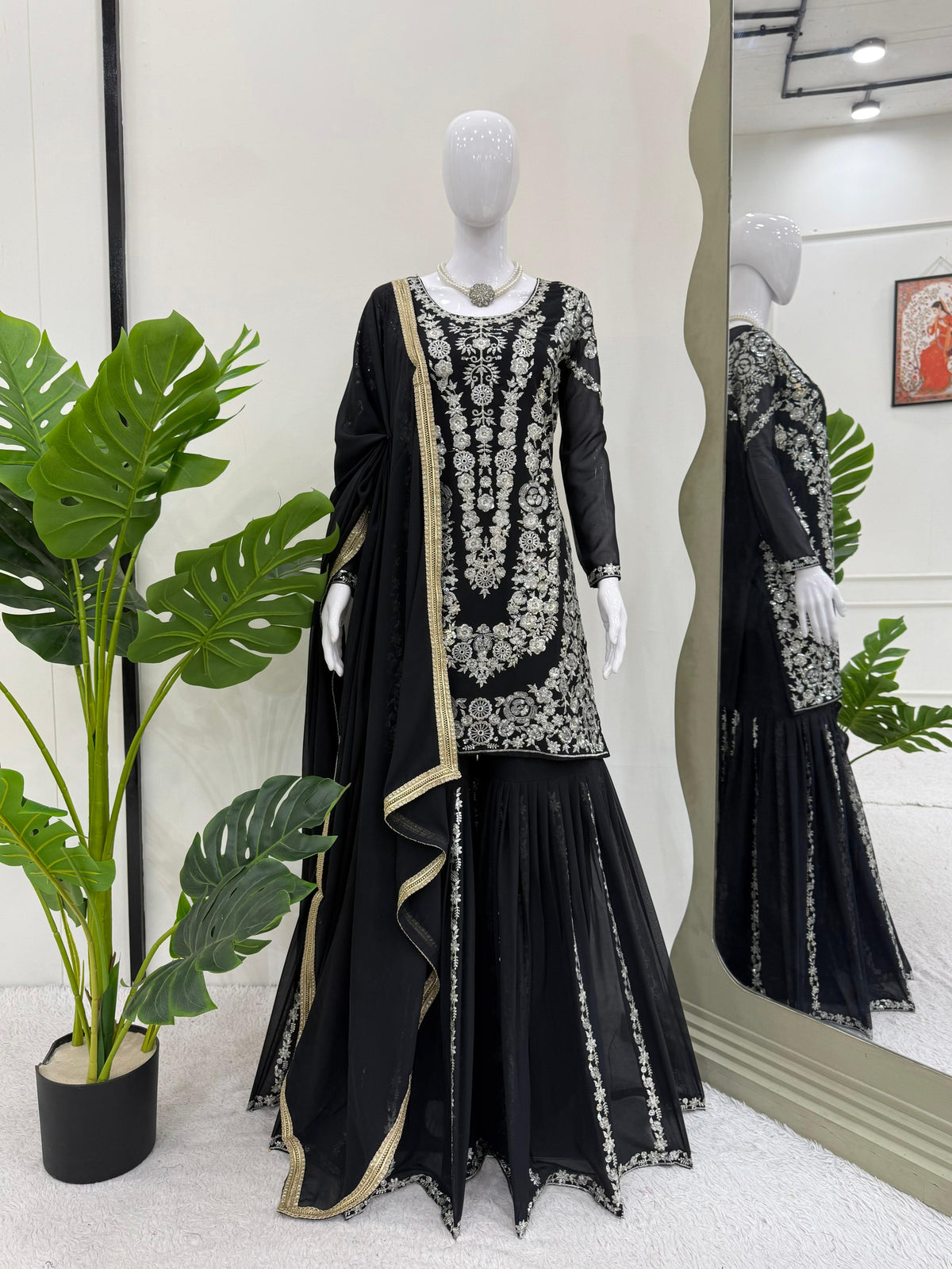 Black Color Sequence Work Stunning Sharara Suit