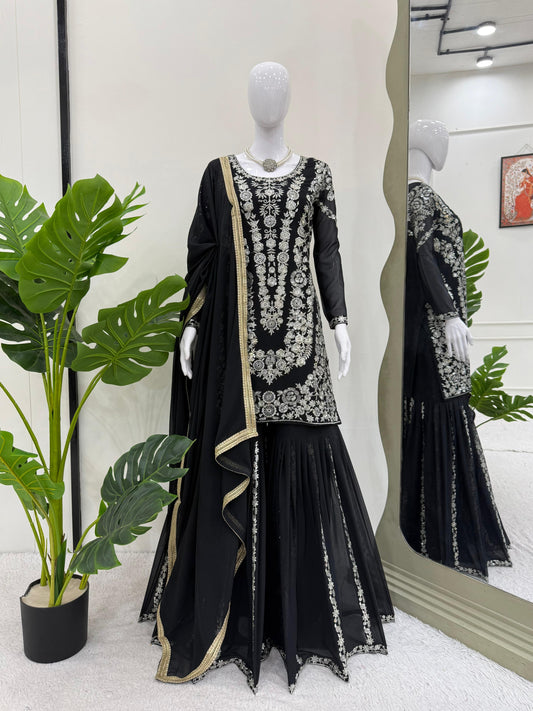 Black Color Sequence Work Stunning Sharara Suit