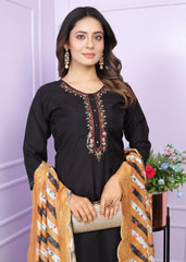 Good Looking Black Color Kurti Set With Mustard Leheriya Dupatta