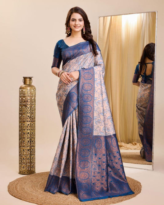 Designer Jacquard Work Blue Color Saree