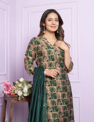 Preferable V Neck Green Silk Kurta Set