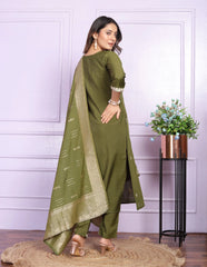 Reception Wear Mehendi Green Embroidery Work Salwar Suit