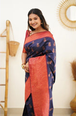 Glorious Blue Color Coper Jari Work Silk Saree