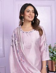 Trendy  Round Neck Lavender Color Kurti Set With Dupatta