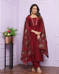 Lovely Red Color Gher Kurti With Afghani Style Suit