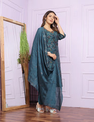 Fashionable Print Teal Blue Color Salwar Suit