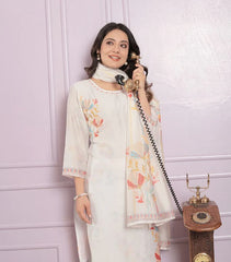 Attractive White Silk Hand Work With Printed Kurti Set