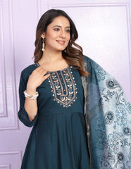 Party Wear Fantastic Hand Work Navy Blue Round Kurti Anarkali Suit