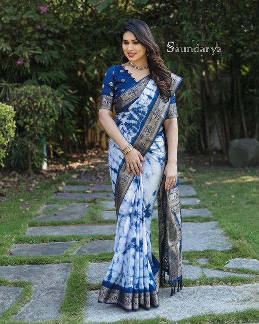 Presenting  Blue Color Zari Weaving Saree