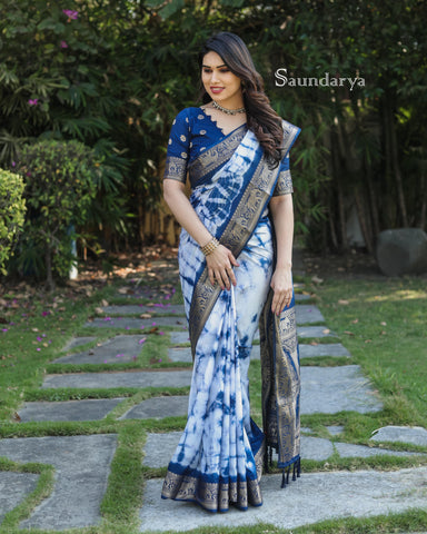 Presenting  Blue Color Zari Weaving Saree