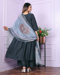 Dark Grey Color hand Work Palazzo Suit