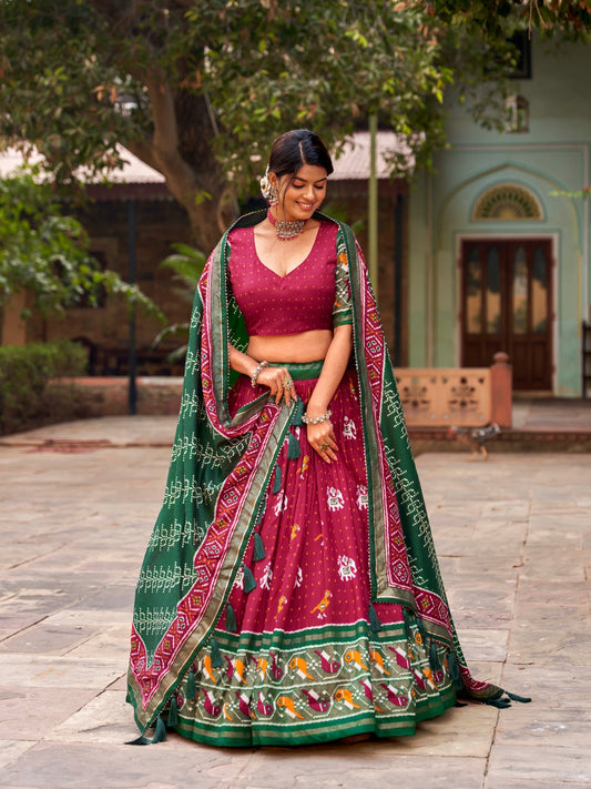 Presenting Patola Print With Foil Work Pink Color Lehenga Choli