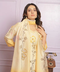 Exclusive Yellow Silk Hand Work With Printed Kurti Pair