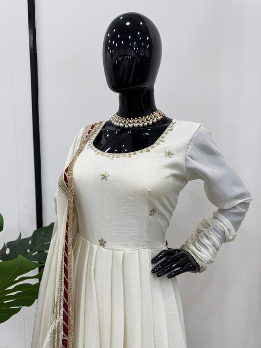 Occasion Wear Sequence Work White Color Anarkali Gown