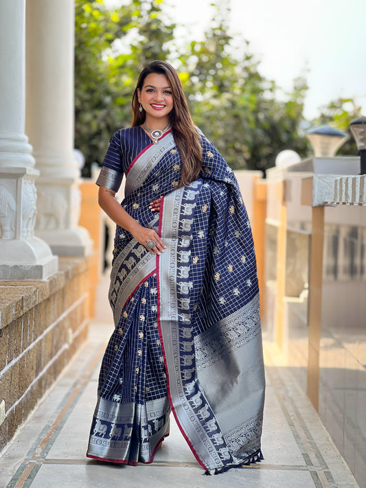 Good Looking Soft Silk Navy Blue Color Saree