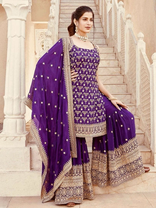 Celebrations Special Purple Color Festival Wear Sharara Suit