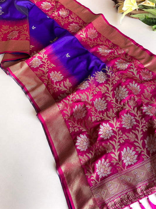 Pretty Tone Silk Blue & Pink Color saree