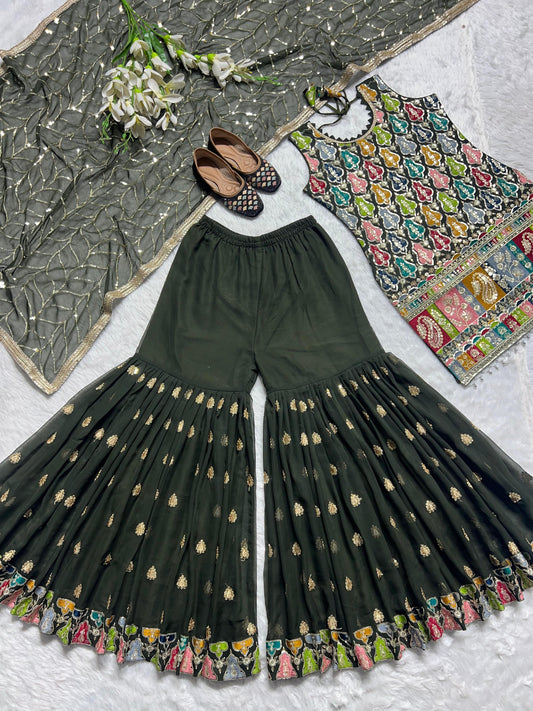 Marriage Special Sequence Work Green Color Sharara Suit