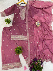 Gorgeous Pink Simmer Embroidery Work Palazzo Suit