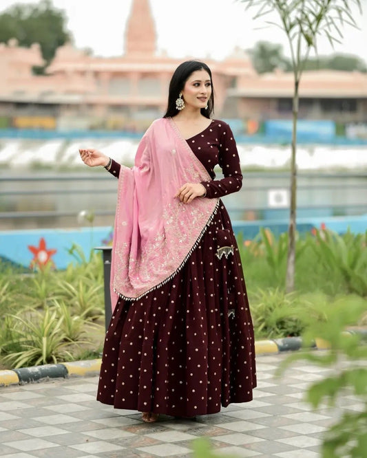 Daisy Maroon Poly Rayon Sequence Work Lehenga Choli