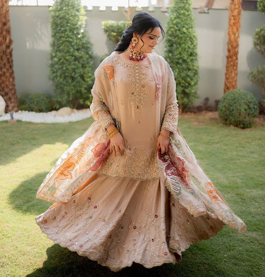 Gorgeous Peach Chinon Sequence Work Lehenga Choli With Top