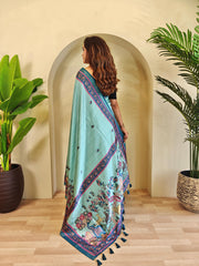 Blissful Digital Print Teal Blue Saree
