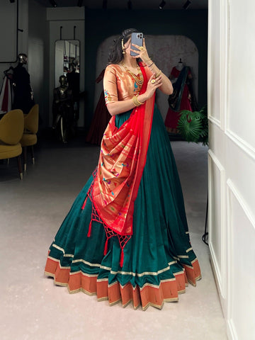 Trendy Green Vichitra Silk Zari Work Lehenga Choli