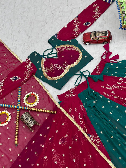 Ravishing Maroon Color Embroidery Work Georgette Lehenga Choli