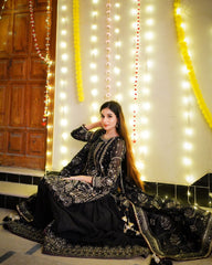 Ravishing Black Color Work Georgette Sharara Suit