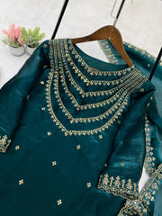 Function Wear Embroidery Work Teal Green Color Palazzo Suit