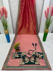 Marriage Special Twill Net Orange Color Saree