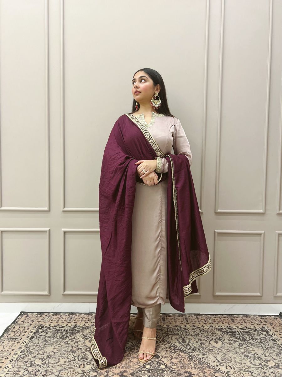 Classic Roman Beige Color Salwar Suit