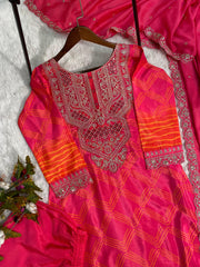 Elegant Sequence Work Pink Color Top Pant With Dupatta