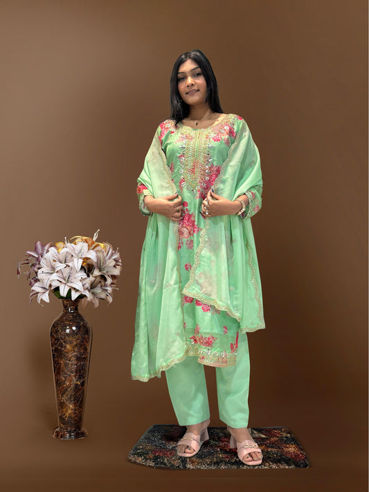Good Looking Organza Pista Color Palazzo Suit