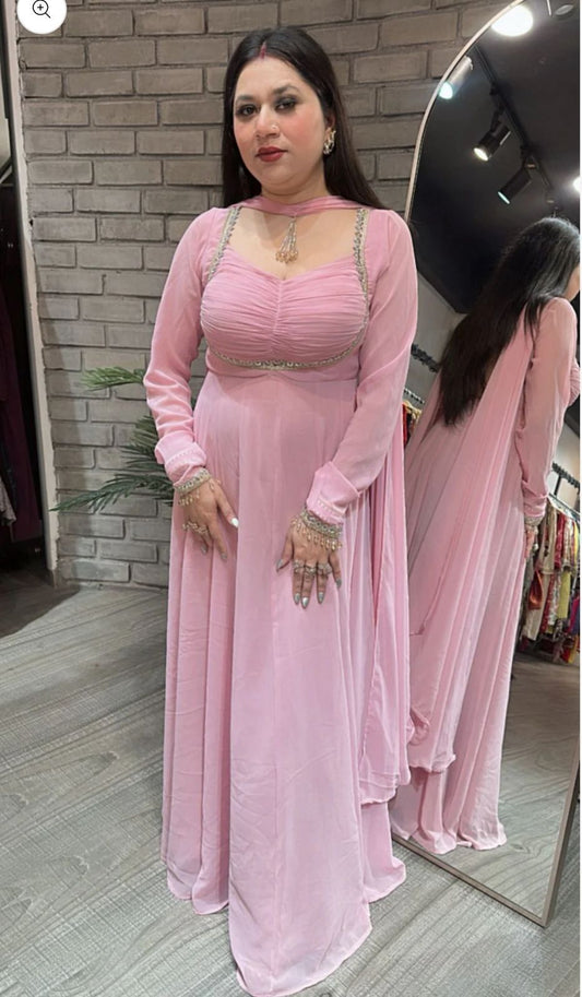 Exclusive Pink Georgette Sequence Work Gown