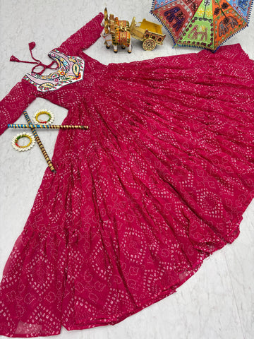 Ravishing Pink Georgette Embroidery Work Gown