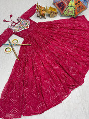 Ravishing Pink Georgette Embroidery Work Gown